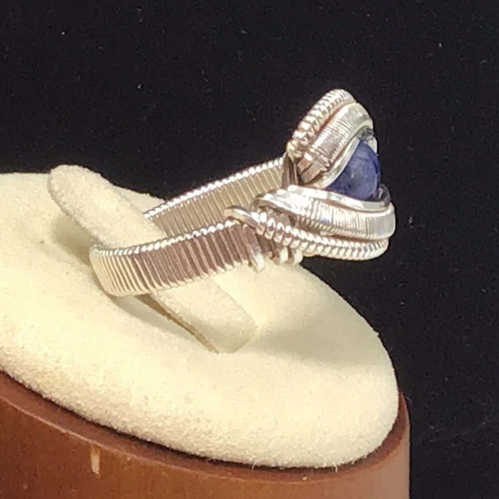 Sterling Silver Handcrafted Wrapped Ring Lapis La… - image 3